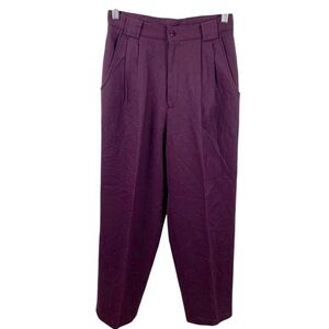 Vintage Savannah Purple Wool Pleated Barrel Leg High Rise Trousers Pants sz XS